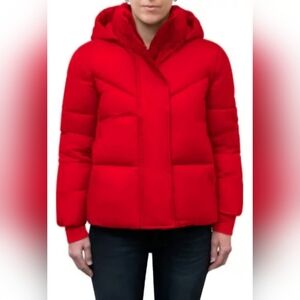 BCBGeneration Premium Performance Women's Red Puffer Jacket with Hood (S)